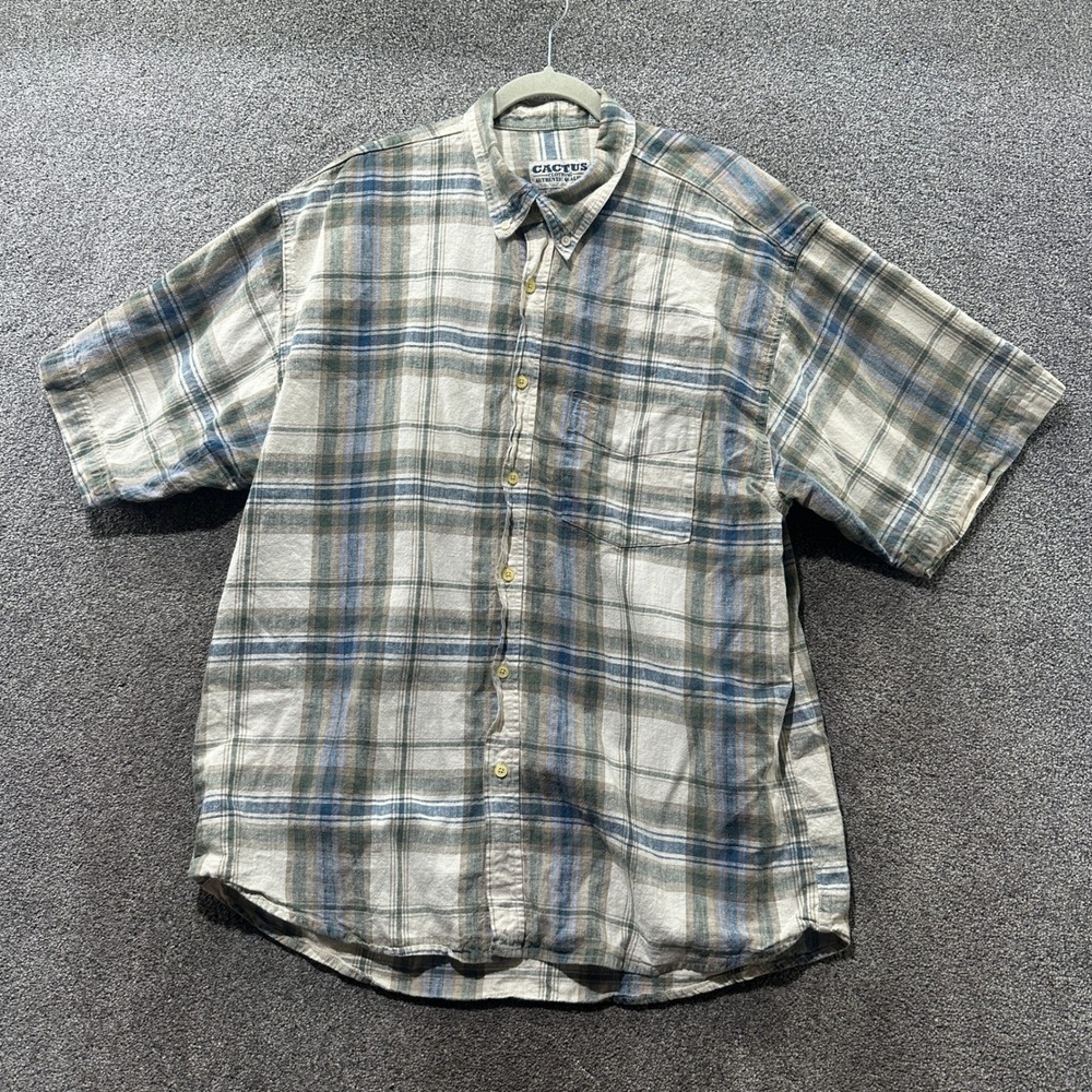 Cactus Clothing Short Sleeve Button Up Shirt Men XXL Plaid Linen Cotton 90s